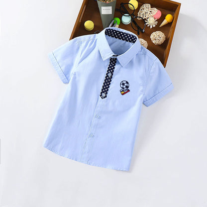 Factory ready stock 2023 boys' short-sleeved shirts children's summer short-sleeved shirts for children solid color half-sleeved summer clothes 