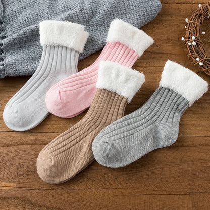 Spring and Autumn Cotton Lace Children's Socks Combed Cotton Baby Socks Double Needle Solid Color Korean Princess Socks 