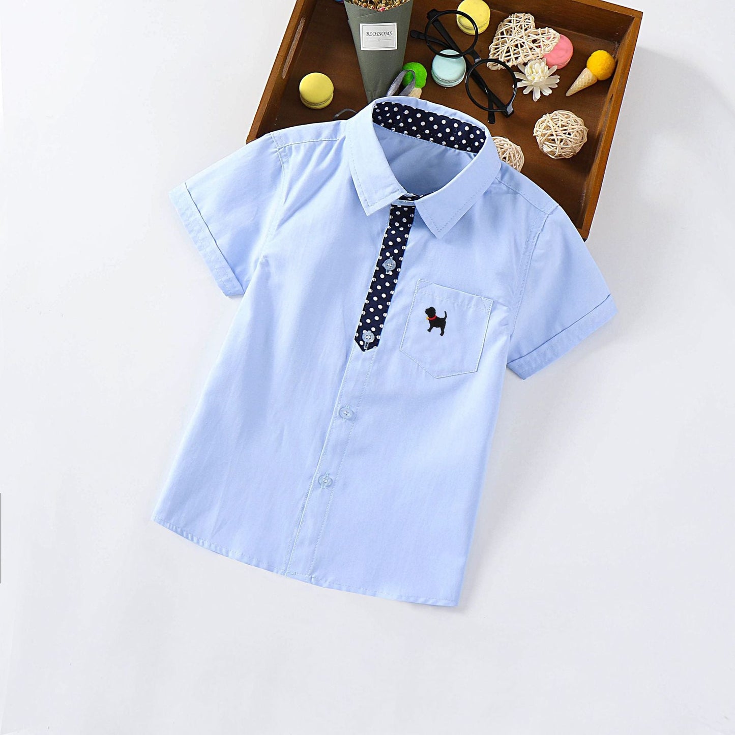 Factory ready stock 2023 boys' short-sleeved shirts children's summer short-sleeved shirts for children solid color half-sleeved summer clothes 