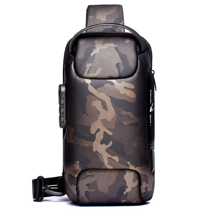 Chest bag men's canvas casual crossbody bag shoulder bag men's chest bag usb charging sports water drop bag for men