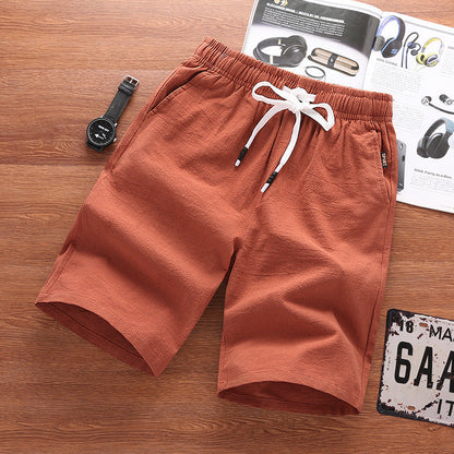 Summer men's casual cotton and linen shorts, loose thin sports pants, Korean style versatile beach shorts for men 