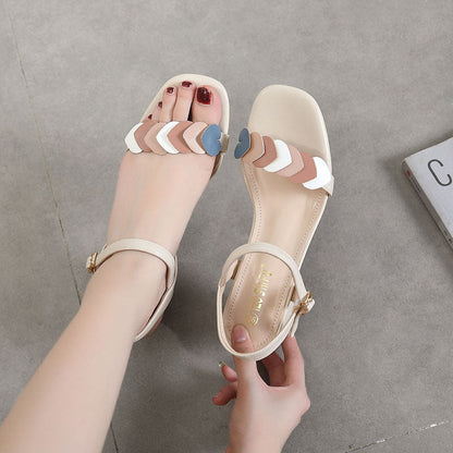 2024 Summer New Style Strap Sandals Women's Thick Heels Versatile Fairy Style Medium Heels High Heels Small Fresh Women's Sandals Shoes 