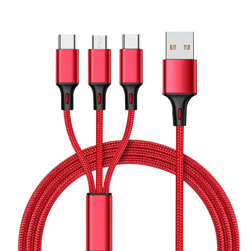 Baitong suitable for iphone android nylon braided usb cable metal one-to-one three-in-one data cable dropshipping 