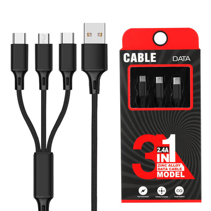 Baitong suitable for iphone android nylon braided usb cable metal one-to-one three-in-one data cable dropshipping 