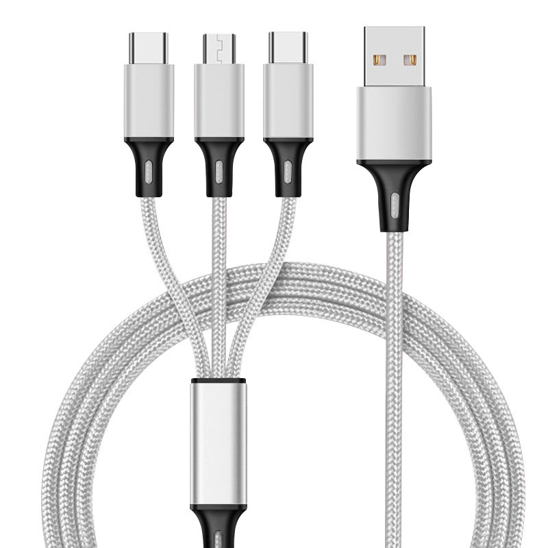 Baitong suitable for iphone android nylon braided usb cable metal one-to-one three-in-one data cable dropshipping 