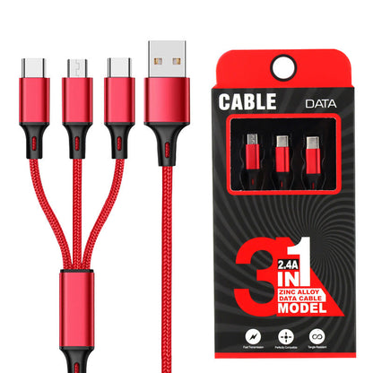 Baitong suitable for iphone android nylon braided usb cable metal one-to-one three-in-one data cable dropshipping 