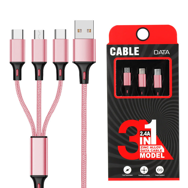 Baitong suitable for iphone android nylon braided usb cable metal one-to-one three-in-one data cable dropshipping 