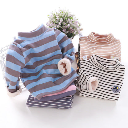 Children's velvet bottoming shirt autumn and winter new thickened warm baby T-shirt girls medium high collar warm top children's clothing 