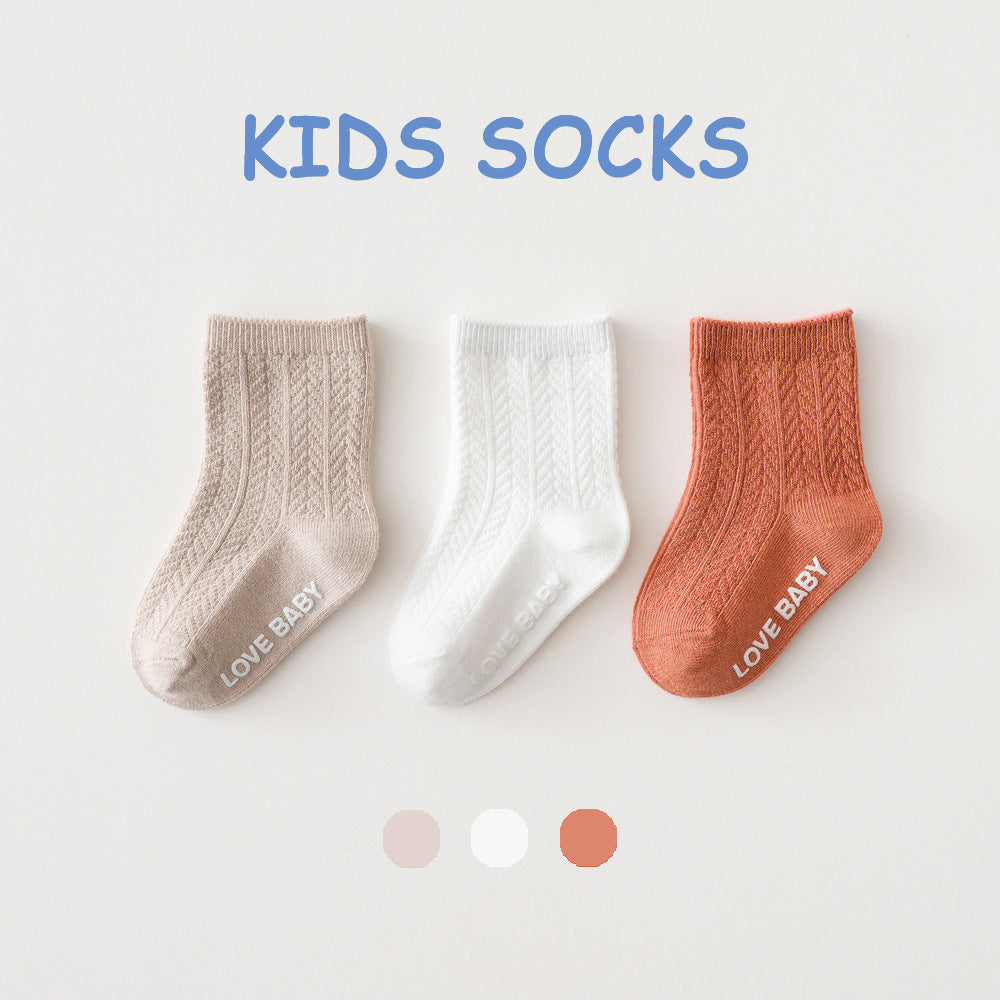 Spring, autumn and winter unisex socks for boys and girls, cotton mid-tube breathable non-slip floor socks, playground socks, loose mouth baby socks 