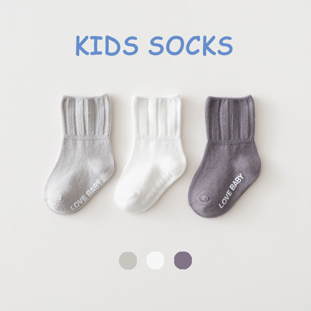 Spring, autumn and winter unisex socks for boys and girls, cotton mid-tube breathable non-slip floor socks, playground socks, loose mouth baby socks 