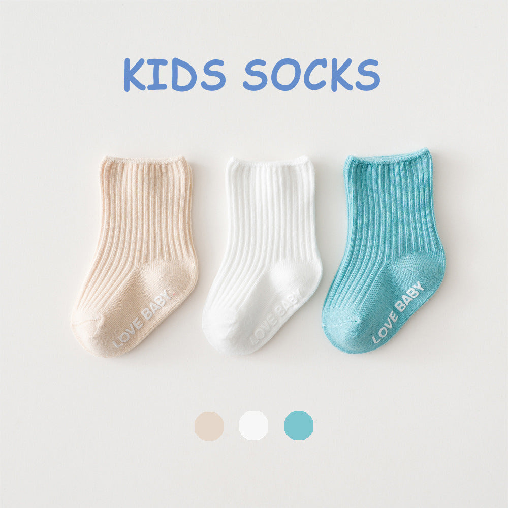 Spring, autumn and winter unisex socks for boys and girls, cotton mid-tube breathable non-slip floor socks, playground socks, loose mouth baby socks 