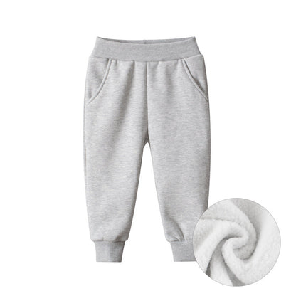 27kids Korean style children's clothing autumn and winter new products wholesale solid color children's sports trousers boys' velvet casual pants 