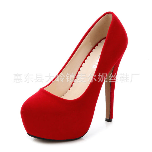 European and American women's shoes, waterproof platform single shoes, women's high heels, nightclub stilettos, sexy 14 cm large size high heels 