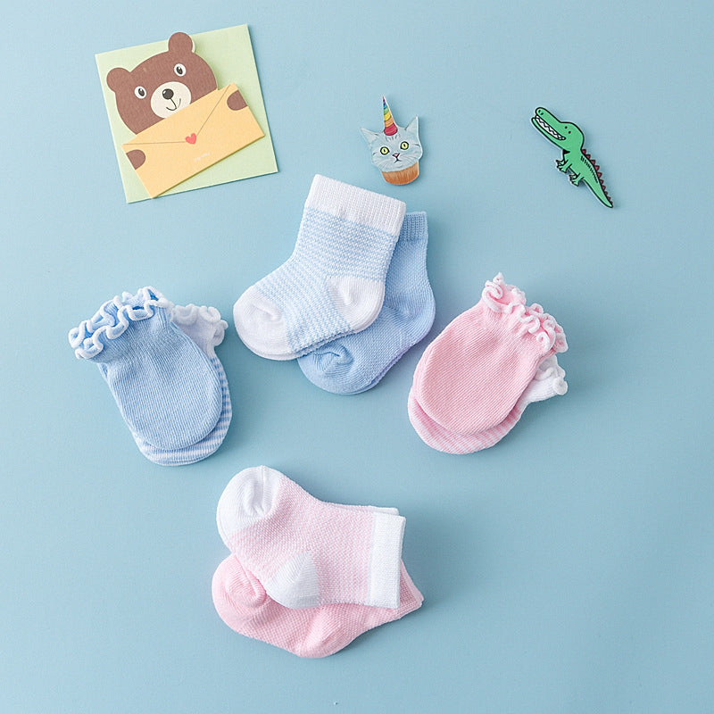 2023 Cotton Mesh Anti-Scratch Face Baby Socks Baby Gloves Set ស្រោមជើងកុមារ Cotton Socks Baby Socks ក្រុមហ៊ុនផលិតលក់ដុំ 