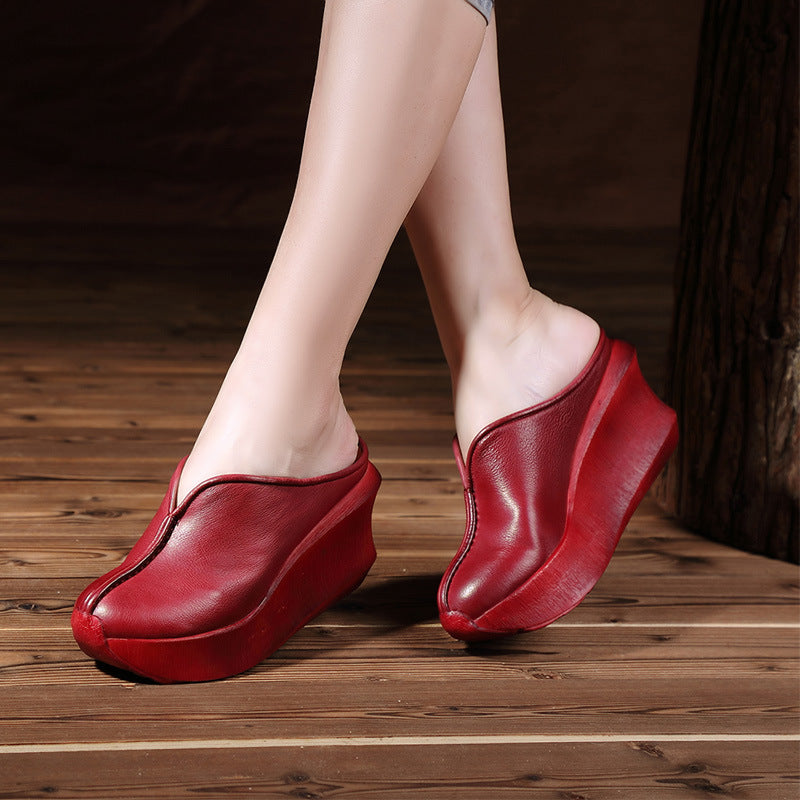 2022 summer popular women's slippers sandals genuine leather thick sole platform heel medium heel bag toe casual half slippers wholesale 