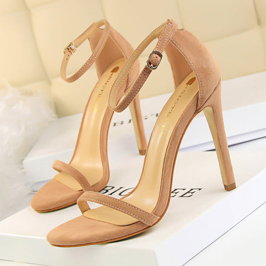 126-9 European and American style fashion sexy women's sandals stiletto super high heel suede open toe strap summer high heels 