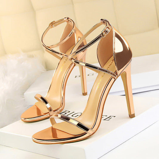 126-8 European and American fashion sexy nightclub slim summer high heels stiletto heels super high heels hollow cross strap sandals 