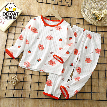 2023 New Children's Cotton Home Clothing Set Summer Long Sleeve Pajamas Thin Air Conditioning Clothing for Boys and Girls 