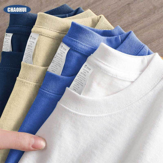 Douyin live broadcast popular 230g pure cotton short-sleeved solid color T-shirt round neck white t loose top wholesale bottoming clothes 