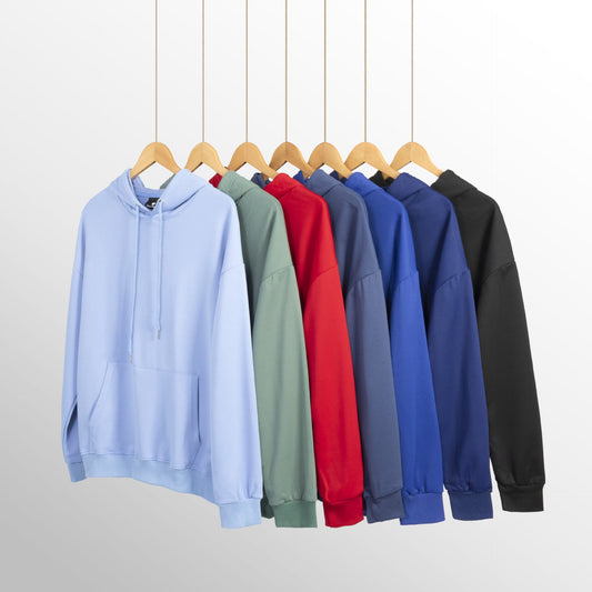 Spring and autumn off-shoulder loose solid color hooded sweatshirts for men and women couples pullover long-sleeved shirts specially for foreign trade cross-border temu 