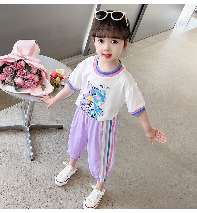 Girls summer suit, children's fashionable children's clothing, casual leggings for small and medium-sized children, fashionable sports two-piece set 