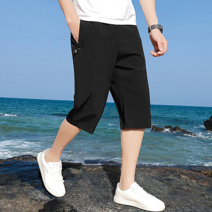 Summer shorts men's cropped pants men's quick-drying stretch ice silk pants sports casual pants plus fat loose men's shorts 