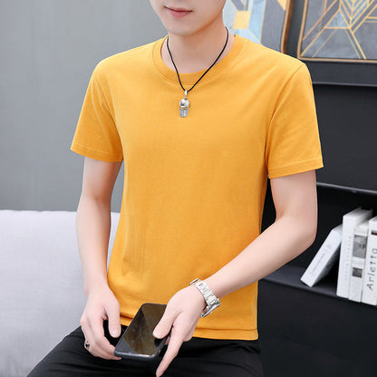 180g pure cotton t-shirt solid color short sleeve 2023 new short sleeve men's summer round neck trendy printed top half sleeve 