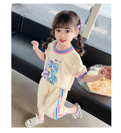 Girls summer suit, children's fashionable children's clothing, casual leggings for small and medium-sized children, fashionable sports two-piece set 