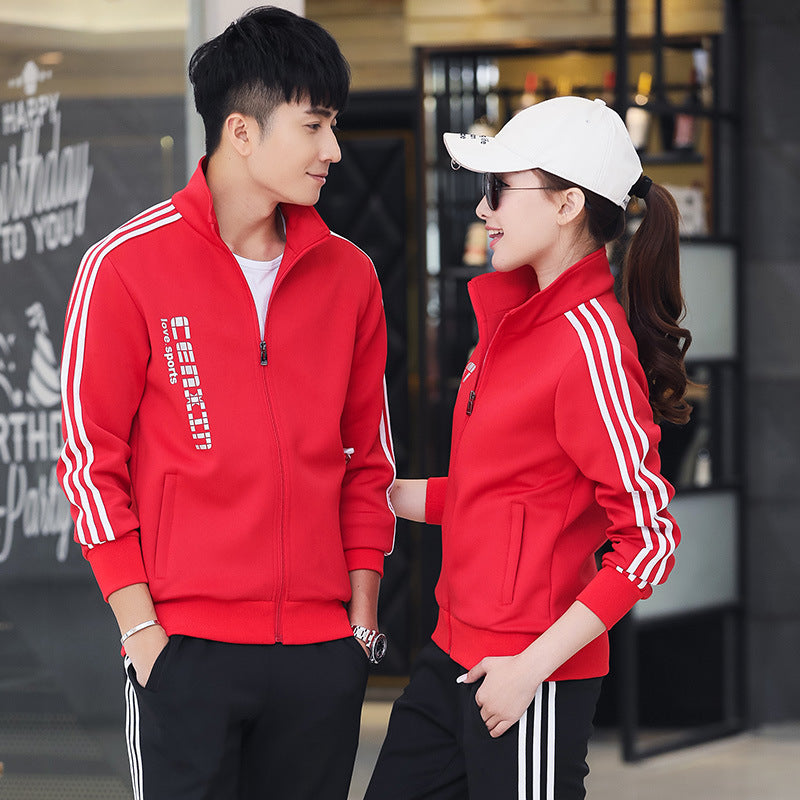 Spring and Autumn Couple Sports Suit Men's Casual Stand-up Collar Sportswear Women's Running Appearance Group Uniform High School Uniform Wholesale 