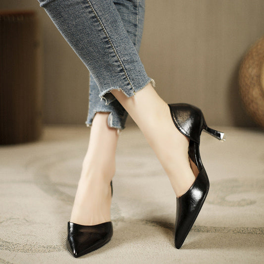 699-20 stiletto pointed toe shoes, black professional pumps, shiny flat toe shoes, high heels, nude women's shoes 