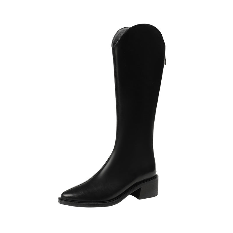 Plush 3321-8 British pointed toe thick heel fashion boots women's back zipper long knight boots over the knee Martin boots 