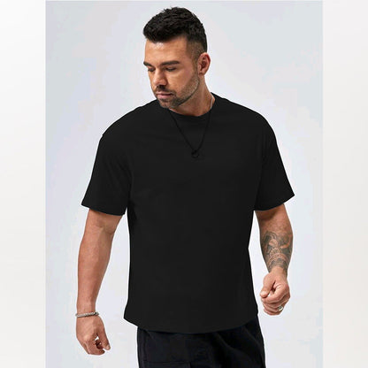 Cross-border large size strong man solid color T-shirt casual short-sleeved tumu foreign trade T-shirt men's loose American T-shirt top 