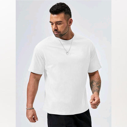 Cross-border large size strong man solid color T-shirt casual short-sleeved tumu foreign trade T-shirt men's loose American T-shirt top 