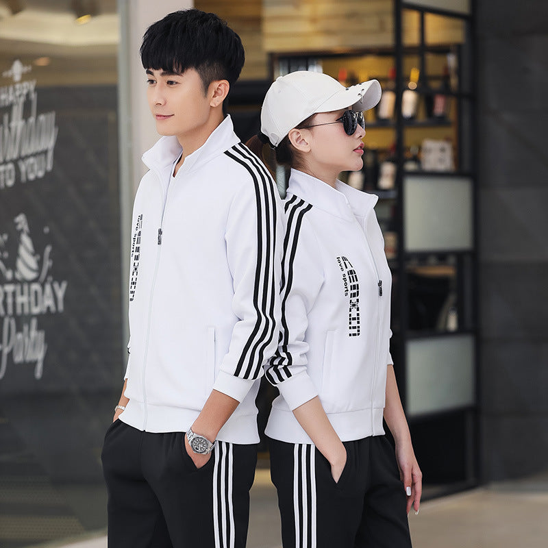 Spring and Autumn Couple Sports Suit Men's Casual Stand-up Collar Sportswear Women's Running Appearance Group Uniform High School Uniform Wholesale 