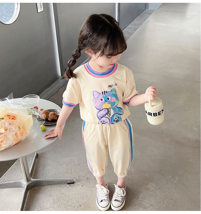 Girls summer suit, children's fashionable children's clothing, casual leggings for small and medium-sized children, fashionable sports two-piece set 