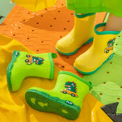 2022 New Children's Rain Boots Baby Rain Boots Cute Cartoon Water Shoes Outdoor Waterproof Anti-Slip Dinosaur Shoes for Boys and Girls 