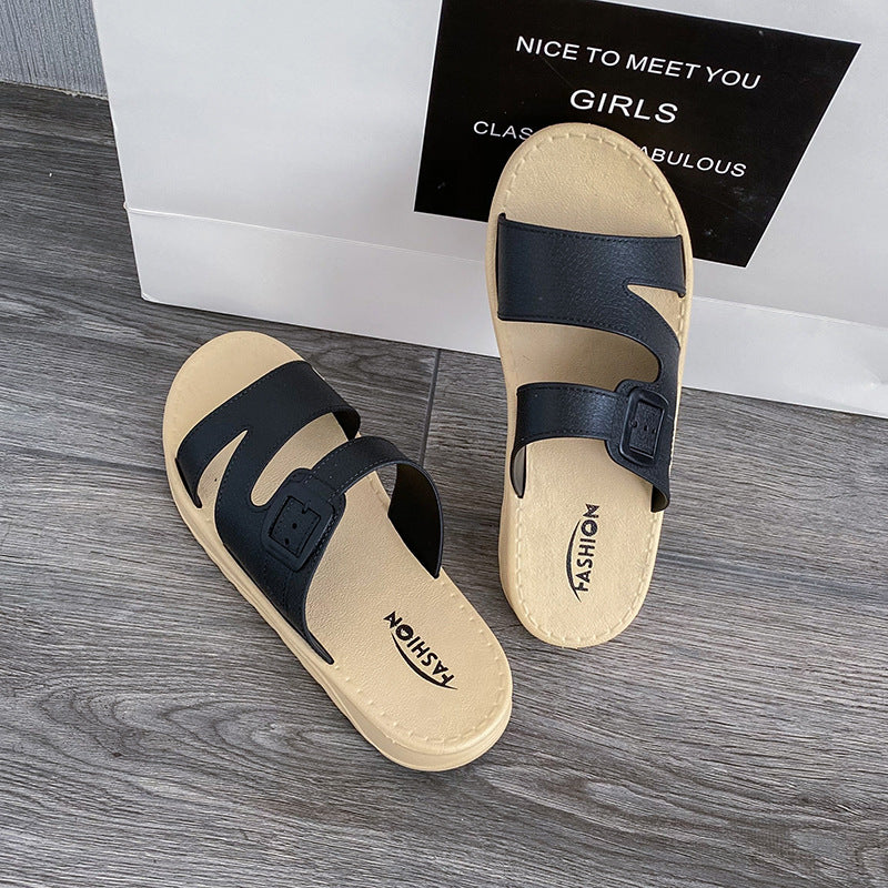 2022 Summer Thick-soled Student Slippers Women's Non-Slip Beach Shoes Fashionable Flat-soled Women's Sandals and Slippers for External Wear