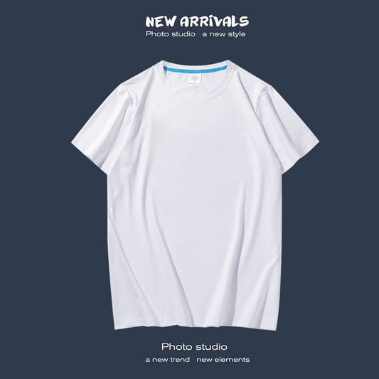 Milk silk modal round neck short-sleeved men's white T-shirt class uniform primary and secondary school team uniform printable pattern trend T 