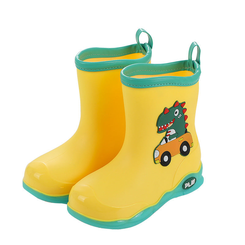 2022 New Children's Rain Boots Baby Rain Boots Cute Cartoon Water Shoes Outdoor Waterproof Anti-Slip Dinosaur Shoes for Boys and Girls 