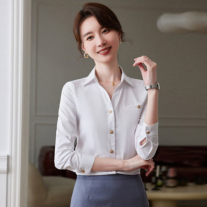 Fashion professional white shirt for women 2023 spring and summer new bottoming shirt interview formal wear front desk temperament work clothes 