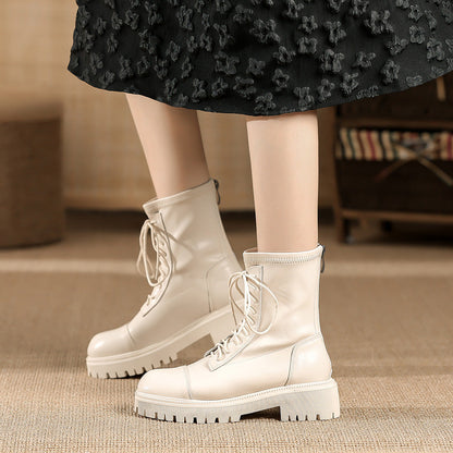 White Martin boots for women 2023 new women's spring and autumn popular short boots summer thin boots breathable thick-soled boots