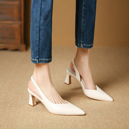 97199-3 Xiaoxiangfeng simple Baotou sandals women's new style back empty shallow mouth pointed toe high heels thick heel women's shoes 