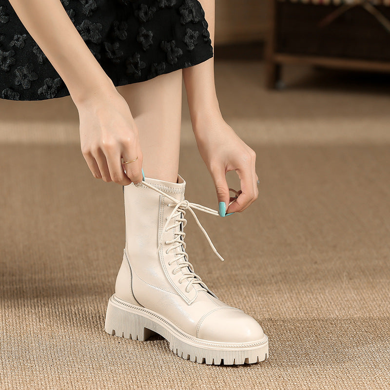 White Martin boots for women 2023 new women's spring and autumn popular short boots summer thin boots breathable thick-soled boots