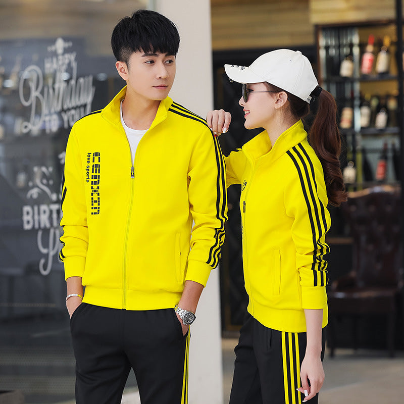 Spring and Autumn Couple Sports Suit Men's Casual Stand-up Collar Sportswear Women's Running Appearance Group Uniform High School Uniform Wholesale 