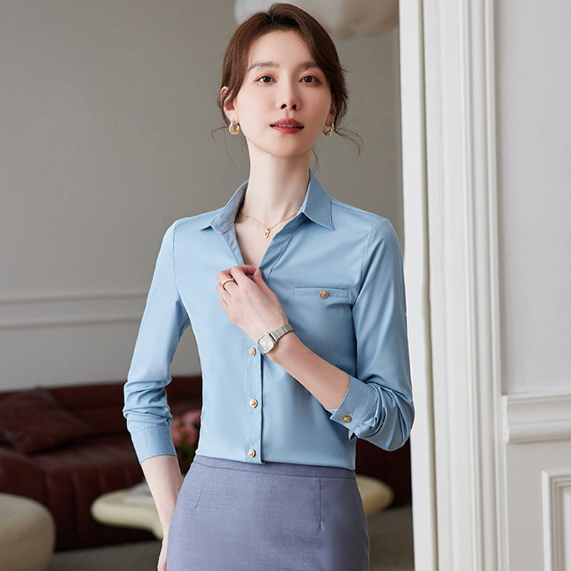 Fashion professional white shirt for women 2023 spring and summer new bottoming shirt interview formal wear front desk temperament work clothes 