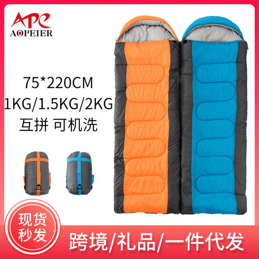 Available in stock, hooded adult outdoor camping envelope sleeping bag, camping office lunch break sleeping bag, camping hiking 