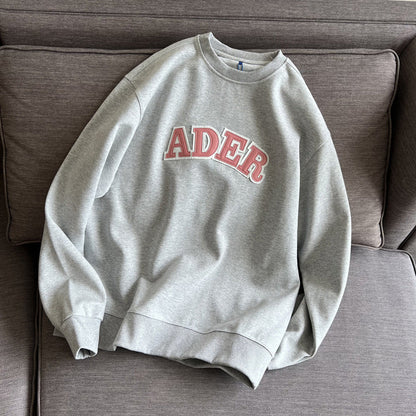 ADER 2022秋冬新款韩版字母贴布圆领长袖卫衣男女宽松情侣款潮牌