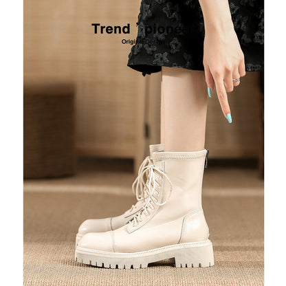 White Martin boots for women 2023 new women's spring and autumn popular short boots summer thin boots breathable thick-soled boots