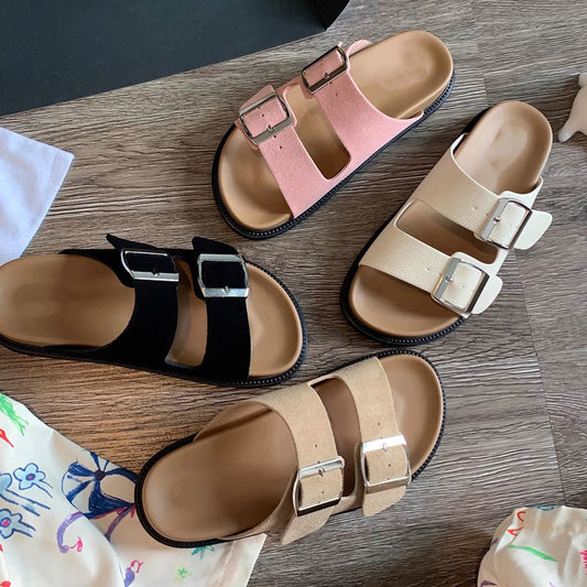 Grape Mom Studiolee California Sunshine～round toe wide one-word strap with square buckle adjustable thick-soled Birkenstock slippers 