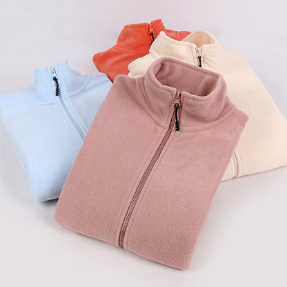 2022 winter new polar fleece cardigan sweatshirt long-sleeved zipper sports outdoor trendy stand-up collar top jacket 